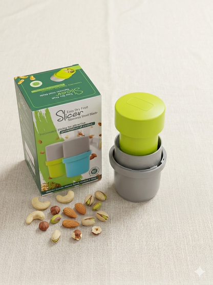 Fitcure™ Premium Dry Fruit Cutter & Slicer | Multi-Functional Stainless Steel Blade Nut Grinder & Chopper for Kitchen, Sweets & Garnishing (Green & Gray)