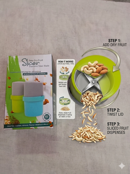 Fitcure™ Premium Dry Fruit Cutter & Slicer | Multi-Functional Stainless Steel Blade Nut Grinder & Chopper for Kitchen, Sweets & Garnishing (Green & Gray)