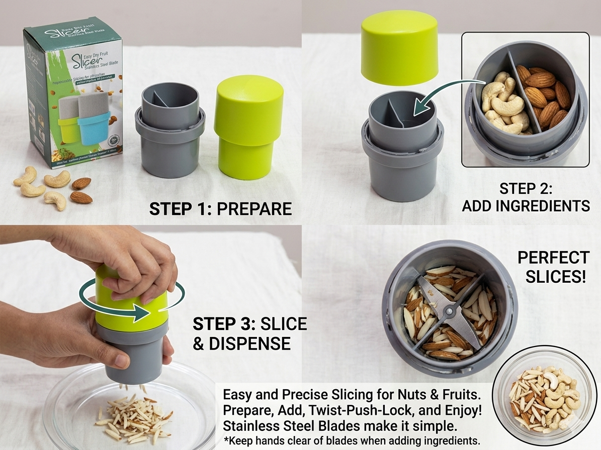 Fitcure™ Premium Dry Fruit Cutter & Slicer | Multi-Functional Stainless Steel Blade Nut Grinder & Chopper for Kitchen, Sweets & Garnishing (Green & Gray)