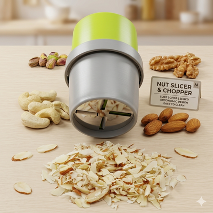Fitcure™ Premium Dry Fruit Cutter & Slicer | Multi-Functional Stainless Steel Blade Nut Grinder & Chopper for Kitchen, Sweets & Garnishing (Green & Gray)