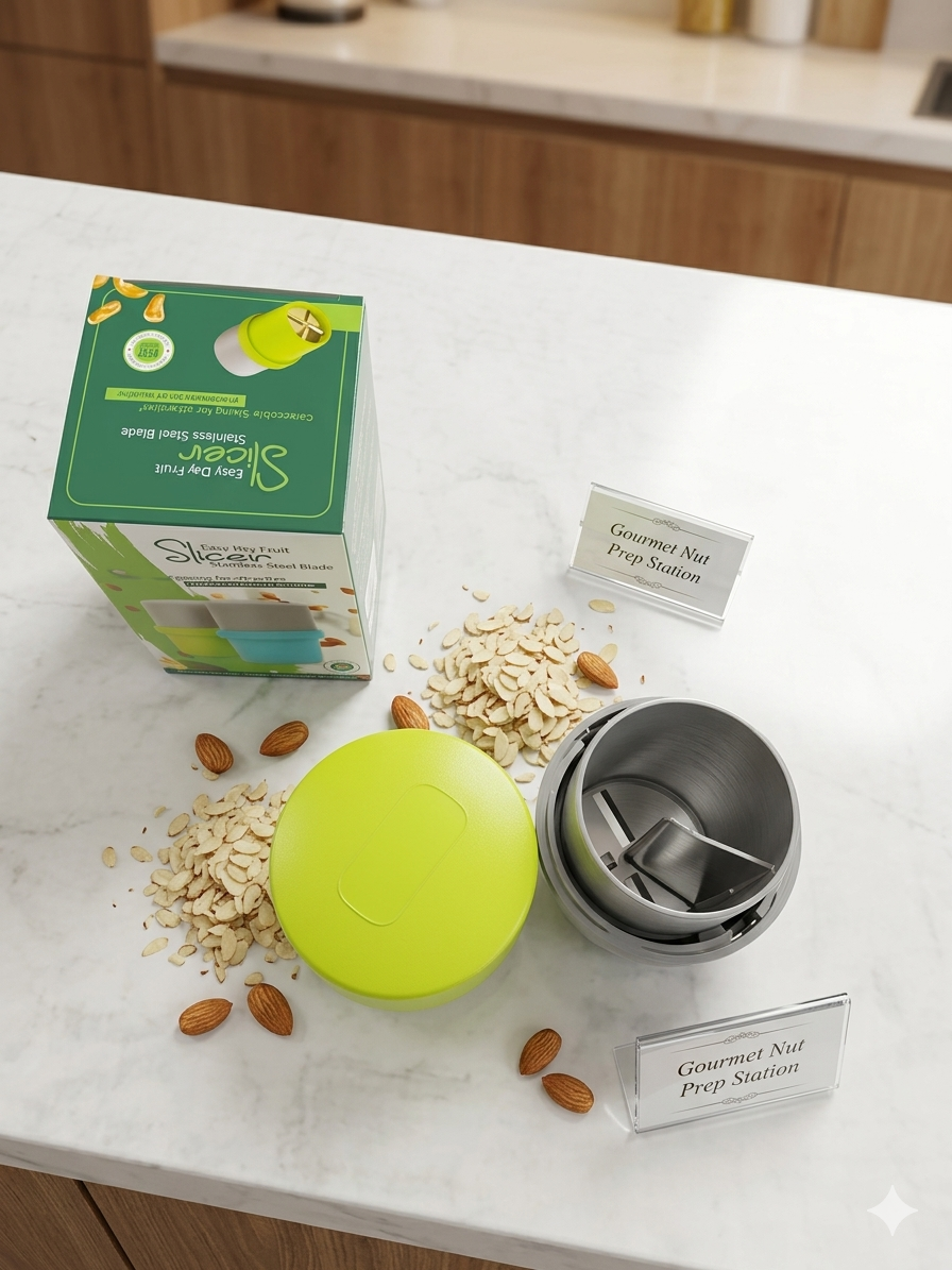 Fitcure™ Premium Dry Fruit Cutter & Slicer | Multi-Functional Stainless Steel Blade Nut Grinder & Chopper for Kitchen, Sweets & Garnishing (Green & Gray)