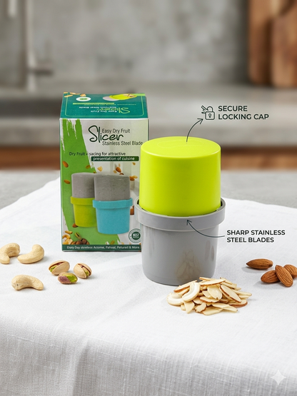 Fitcure™ Premium Dry Fruit Cutter & Slicer | Multi-Functional Stainless Steel Blade Nut Grinder & Chopper for Kitchen, Sweets & Garnishing (Green & Gray)