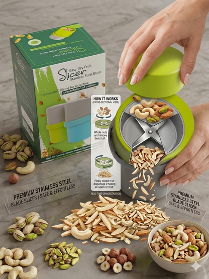 Fitcure™ Premium Dry Fruit Cutter & Slicer | Multi-Functional Stainless Steel Blade Nut Grinder & Chopper for Kitchen, Sweets & Garnishing (Green & Gray)