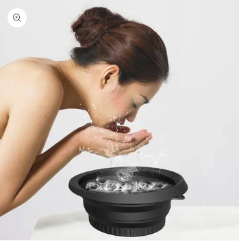 Fitcure™ Premium Silicon Ice Bowl for Face Glow | Collapsible Facial Ice Water Dipping Bowl for Skin Tightening, Acne Relief & Puffy Eyes (Black)