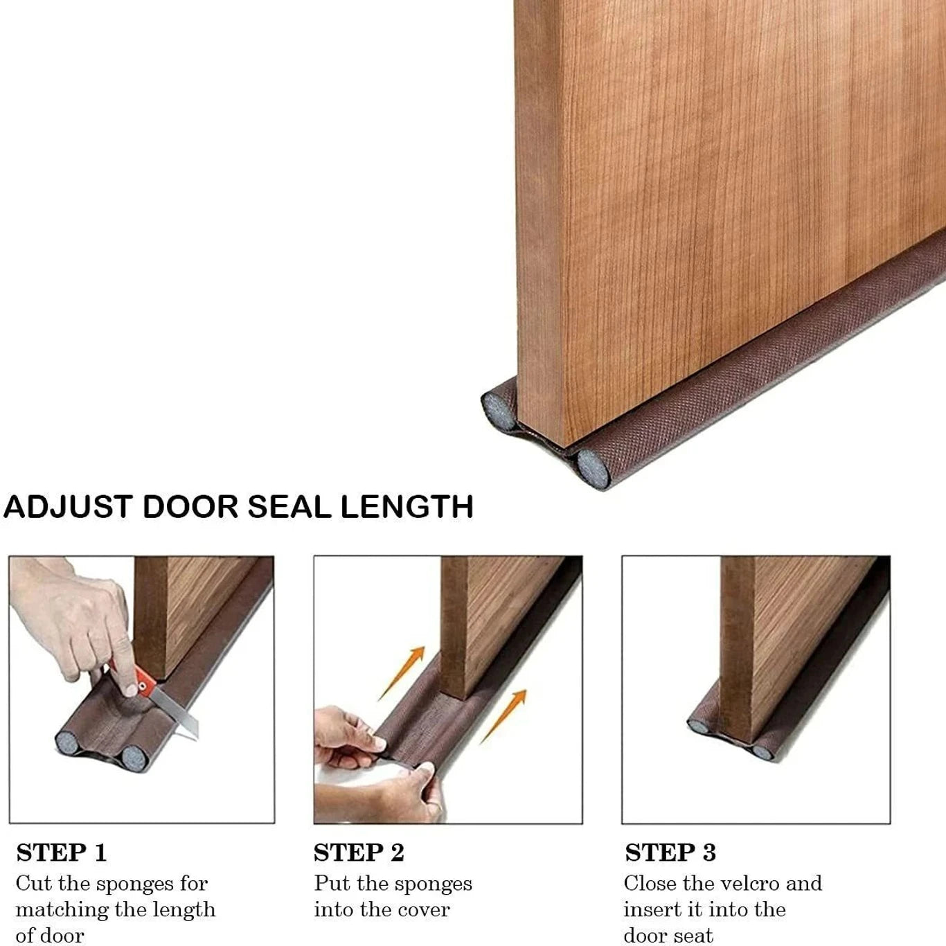 Fitcure™ Premium Double-Sided Door Bottom Draft Stopper | Pack of 2 Heavy Duty Door Guard for Noise reduction, Insect Protector & AC Power Saving (Brown)