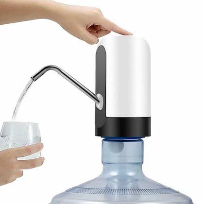 Fitcure™ Premium Automatic Electric Water Bottle Pump | Wireless USB Rechargeable Drinking Water Dispenser Pump with LED Switch for 20L Can & Bottles (White & Black)