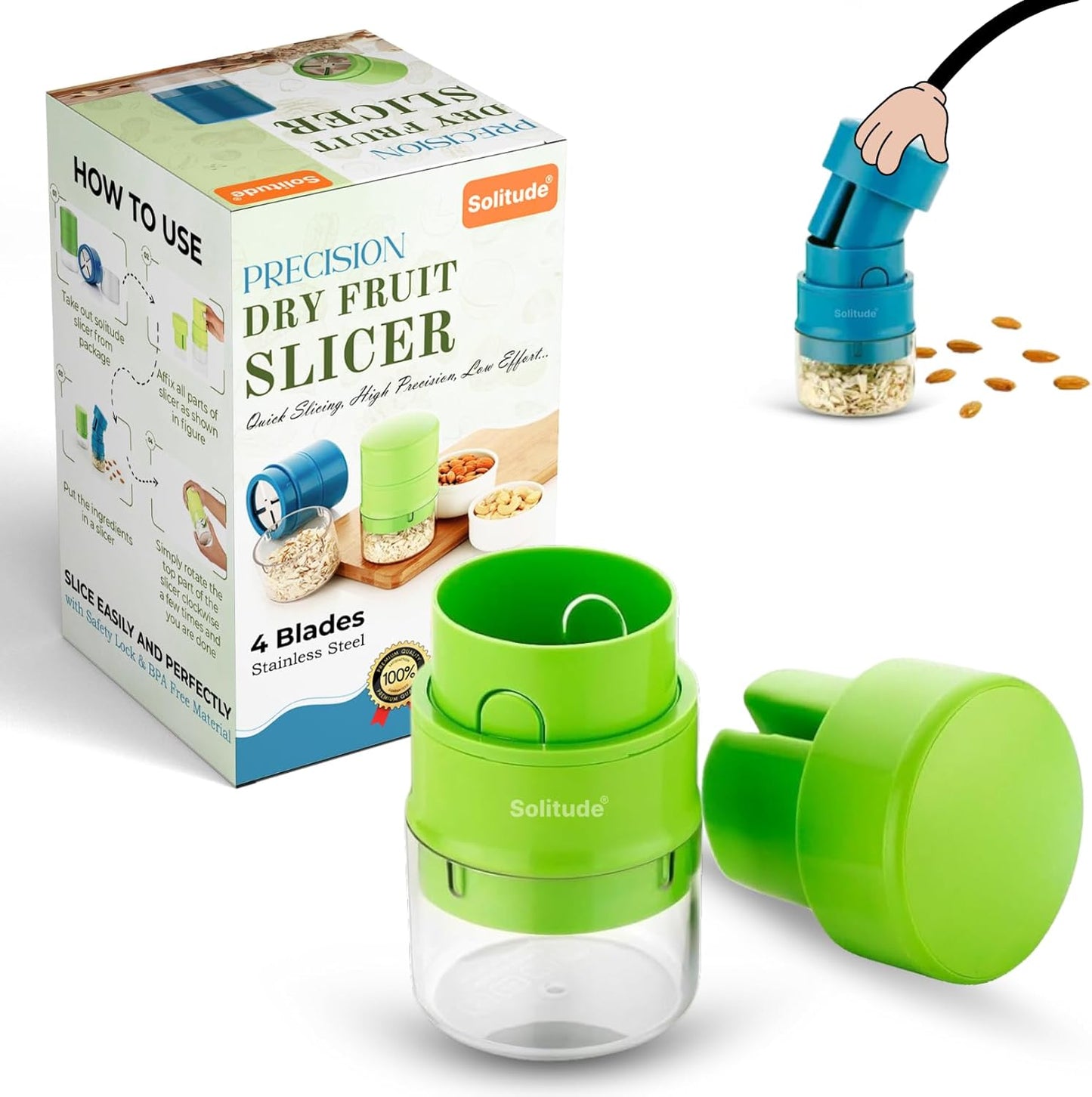Fitcure™ Premium Dry Fruit Cutter & Slicer | Multi-Functional Stainless Steel Blade Nut Grinder & Chopper for Kitchen, Sweets & Garnishing (Green & Gray)