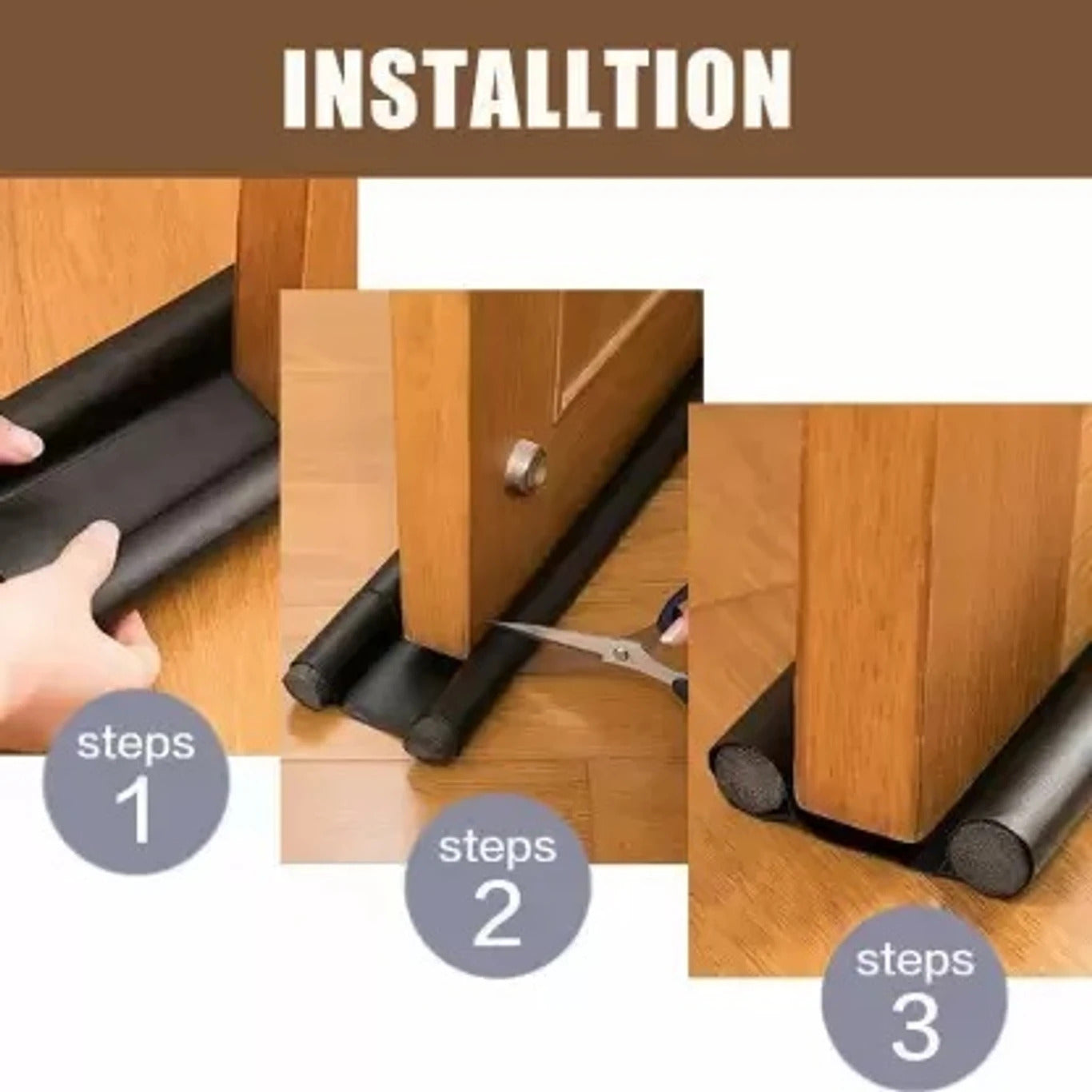 Fitcure™ Premium Double-Sided Door Bottom Draft Stopper | Pack of 2 Heavy Duty Door Guard for Noise reduction, Insect Protector & AC Power Saving (Brown)