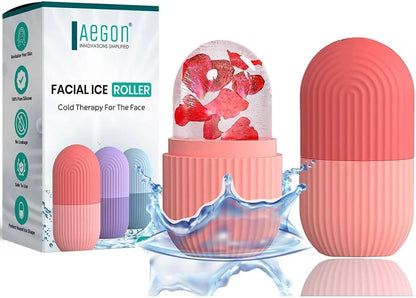 Fitcure™ Premium Ice Roller for Face & Eye Puffiness Relief | Pack of 2 Silicone Ice Contour Roller Mold for Skin Glow, Fine Lines & Massaging (Pink & Orange)