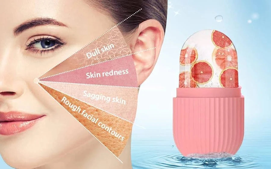 Fitcure™ Premium Ice Roller for Face & Eye Puffiness Relief | Pack of 2 Silicone Ice Contour Roller Mold for Skin Glow, Fine Lines & Massaging (Pink & Orange)