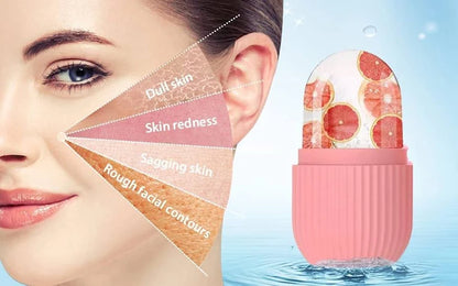 Fitcure™ Premium Ice Roller for Face & Eye Puffiness Relief | Pack of 2 Silicone Ice Contour Roller Mold for Skin Glow, Fine Lines & Massaging (Pink & Orange)