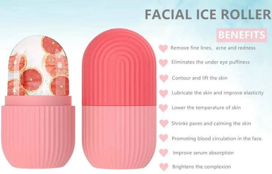 Fitcure™ Premium Ice Roller for Face & Eye Puffiness Relief | Pack of 2 Silicone Ice Contour Roller Mold for Skin Glow, Fine Lines & Massaging (Pink & Orange)