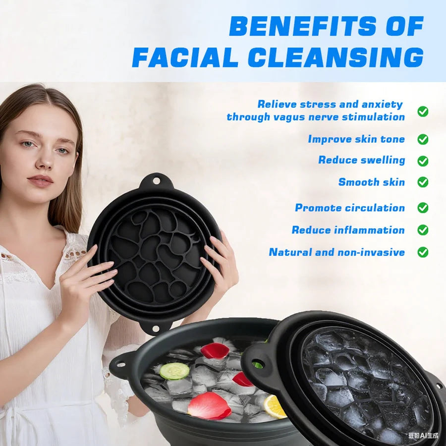 Fitcure™ Premium Silicon Ice Bowl for Face Glow | Collapsible Facial Ice Water Dipping Bowl for Skin Tightening, Acne Relief & Puffy Eyes (Black)