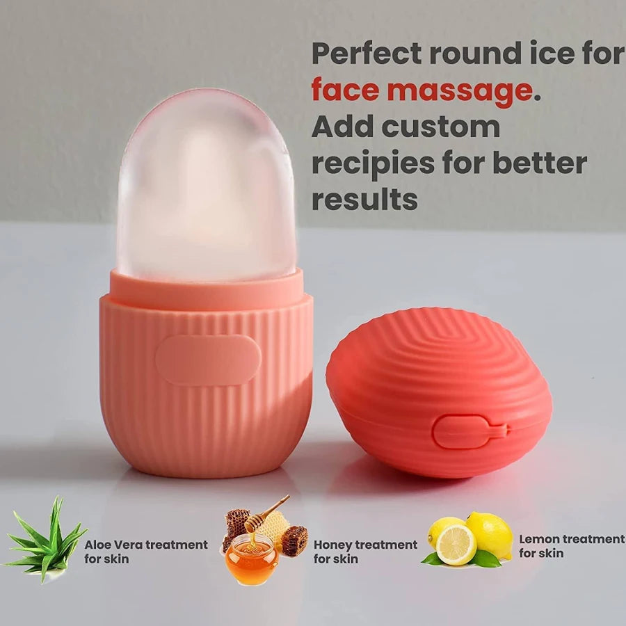 Fitcure™ Premium Ice Roller for Face & Eye Puffiness Relief | Pack of 2 Silicone Ice Contour Roller Mold for Skin Glow, Fine Lines & Massaging (Pink & Orange)