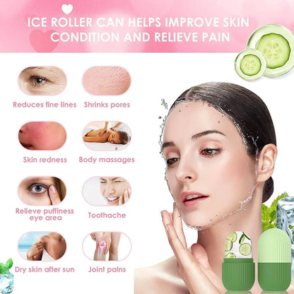 Fitcure™ Premium Ice Roller for Face & Eye Puffiness Relief | Pack of 2 Silicone Ice Contour Roller Mold for Skin Glow, Fine Lines & Massaging (Pink & Orange)
