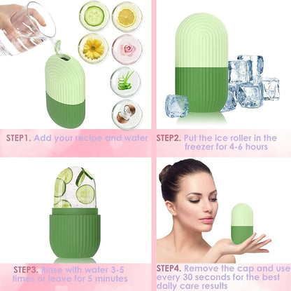 Fitcure™ Premium Ice Roller for Face & Eye Puffiness Relief | Pack of 2 Silicone Ice Contour Roller Mold for Skin Glow, Fine Lines & Massaging (Pink & Orange)