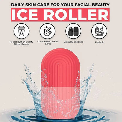 Fitcure™ Premium Ice Roller for Face & Eye Puffiness Relief | Pack of 2 Silicone Ice Contour Roller Mold for Skin Glow, Fine Lines & Massaging (Pink & Orange)