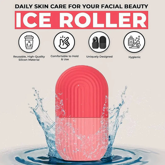 Fitcure™ Premium Ice Roller for Face & Eye Puffiness Relief | Pack of 2 Silicone Ice Contour Roller Mold for Skin Glow, Fine Lines & Massaging (Pink & Orange)