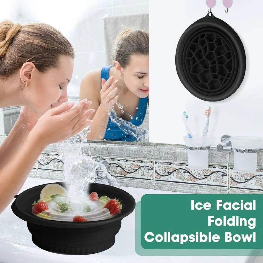 Fitcure™ Premium Silicon Ice Bowl for Face Glow | Collapsible Facial Ice Water Dipping Bowl for Skin Tightening, Acne Relief & Puffy Eyes (Black)