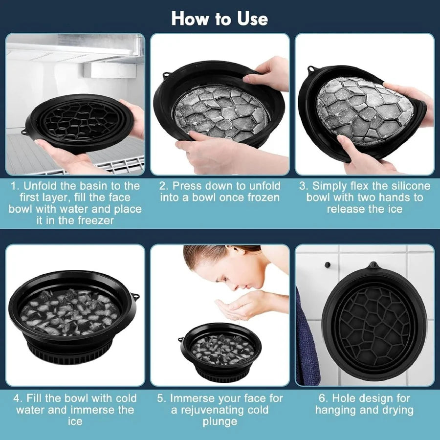 Fitcure™ Premium Silicon Ice Bowl for Face Glow | Collapsible Facial Ice Water Dipping Bowl for Skin Tightening, Acne Relief & Puffy Eyes (Black)