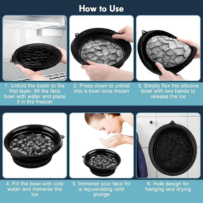 Fitcure™ Premium Silicon Ice Bowl for Face Glow | Collapsible Facial Ice Water Dipping Bowl for Skin Tightening, Acne Relief & Puffy Eyes (Black)