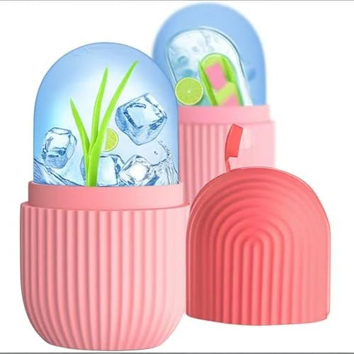 Fitcure™ Premium Ice Roller for Face & Eye Puffiness Relief | Pack of 2 Silicone Ice Contour Roller Mold for Skin Glow, Fine Lines & Massaging (Pink & Orange)