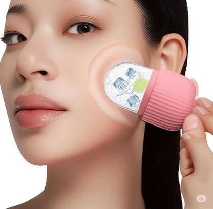 Fitcure™ Premium Ice Roller for Face & Eye Puffiness Relief | Pack of 2 Silicone Ice Contour Roller Mold for Skin Glow, Fine Lines & Massaging (Pink & Orange)