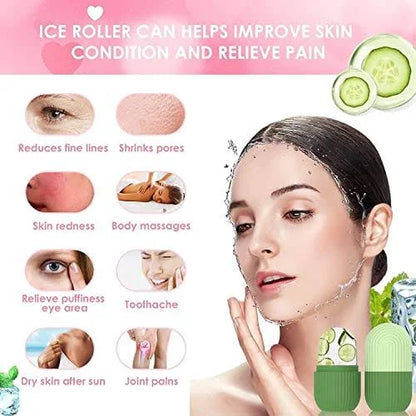 Fitcure™ Premium Ice Roller for Face & Eye Puffiness Relief | Pack of 2 Silicone Ice Contour Roller Mold for Skin Glow, Fine Lines & Massaging (Pink & Orange)