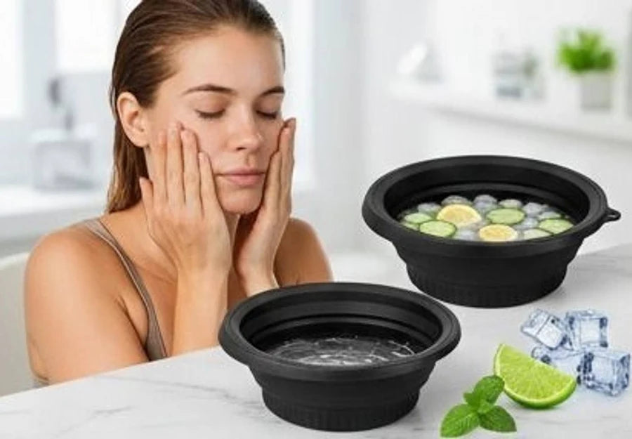 Fitcure™ Premium Silicon Ice Bowl for Face Glow | Collapsible Facial Ice Water Dipping Bowl for Skin Tightening, Acne Relief & Puffy Eyes (Black)
