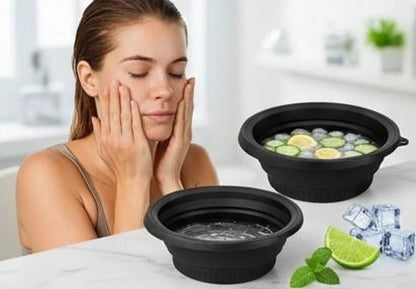 Fitcure™ Premium Silicon Ice Bowl for Face Glow | Collapsible Facial Ice Water Dipping Bowl for Skin Tightening, Acne Relief & Puffy Eyes (Black)