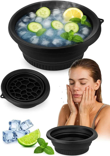 Fitcure™ Premium Silicon Ice Bowl for Face Glow | Collapsible Facial Ice Water Dipping Bowl for Skin Tightening, Acne Relief & Puffy Eyes (Black)