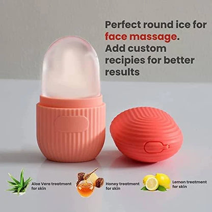 Fitcure™ Premium Ice Roller for Face & Eye Puffiness Relief | Pack of 2 Silicone Ice Contour Roller Mold for Skin Glow, Fine Lines & Massaging (Pink & Orange)