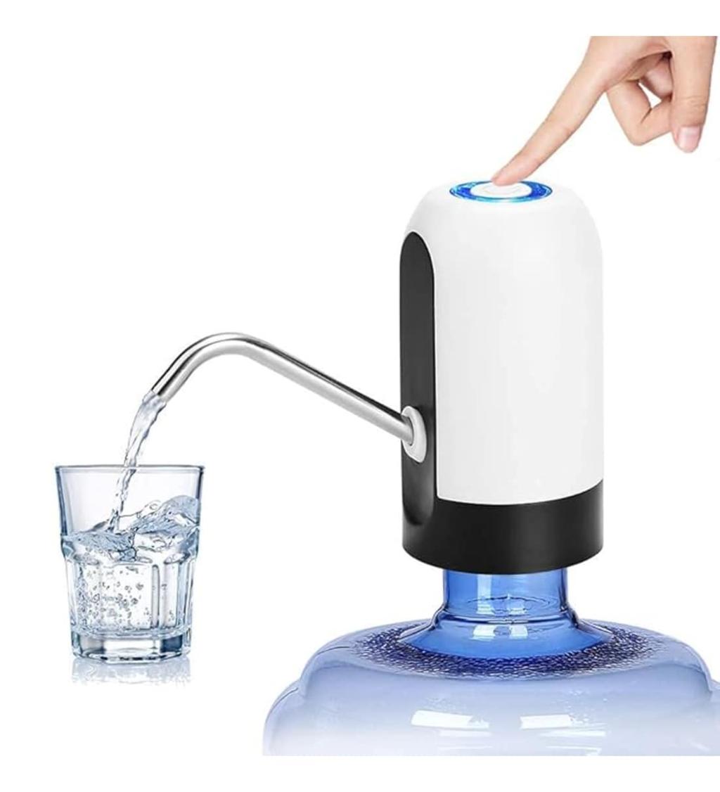 Fitcure™ Premium Automatic Electric Water Bottle Pump | Wireless USB Rechargeable Drinking Water Dispenser Pump with LED Switch for 20L Can & Bottles (White & Black)